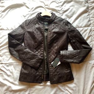 Guess Fitted Brown Leather Jacket